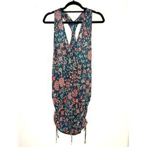 Luli Fama Blue Red Orange Floral Low Waist Ruched Sides Swim Cover-up Sz XS EUC